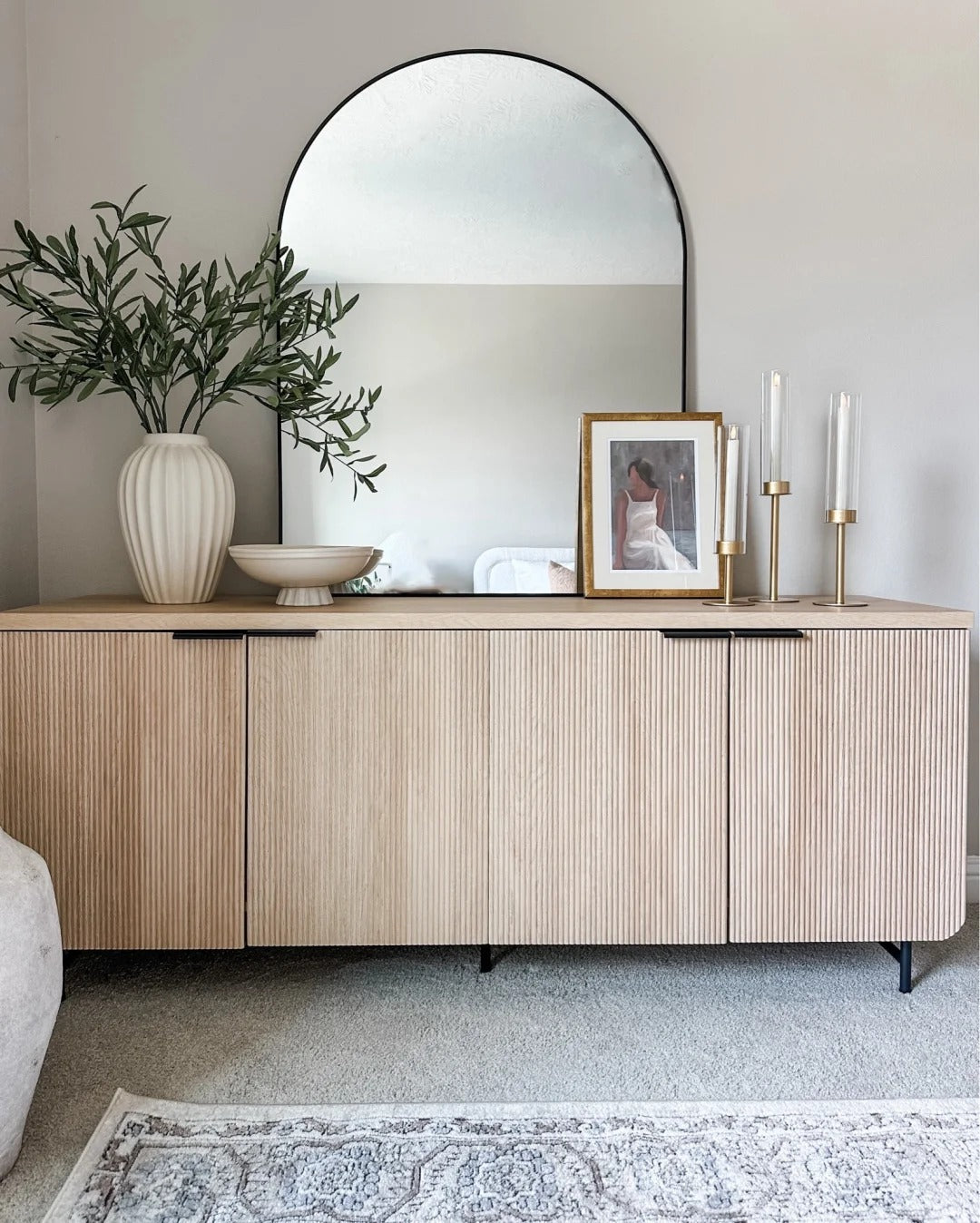 Modern Industrial Style Metal and Wood Cabinet with Mesh Doors