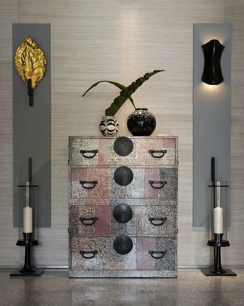 Modern Wooden Cabinet with Geometric Pattern Doors