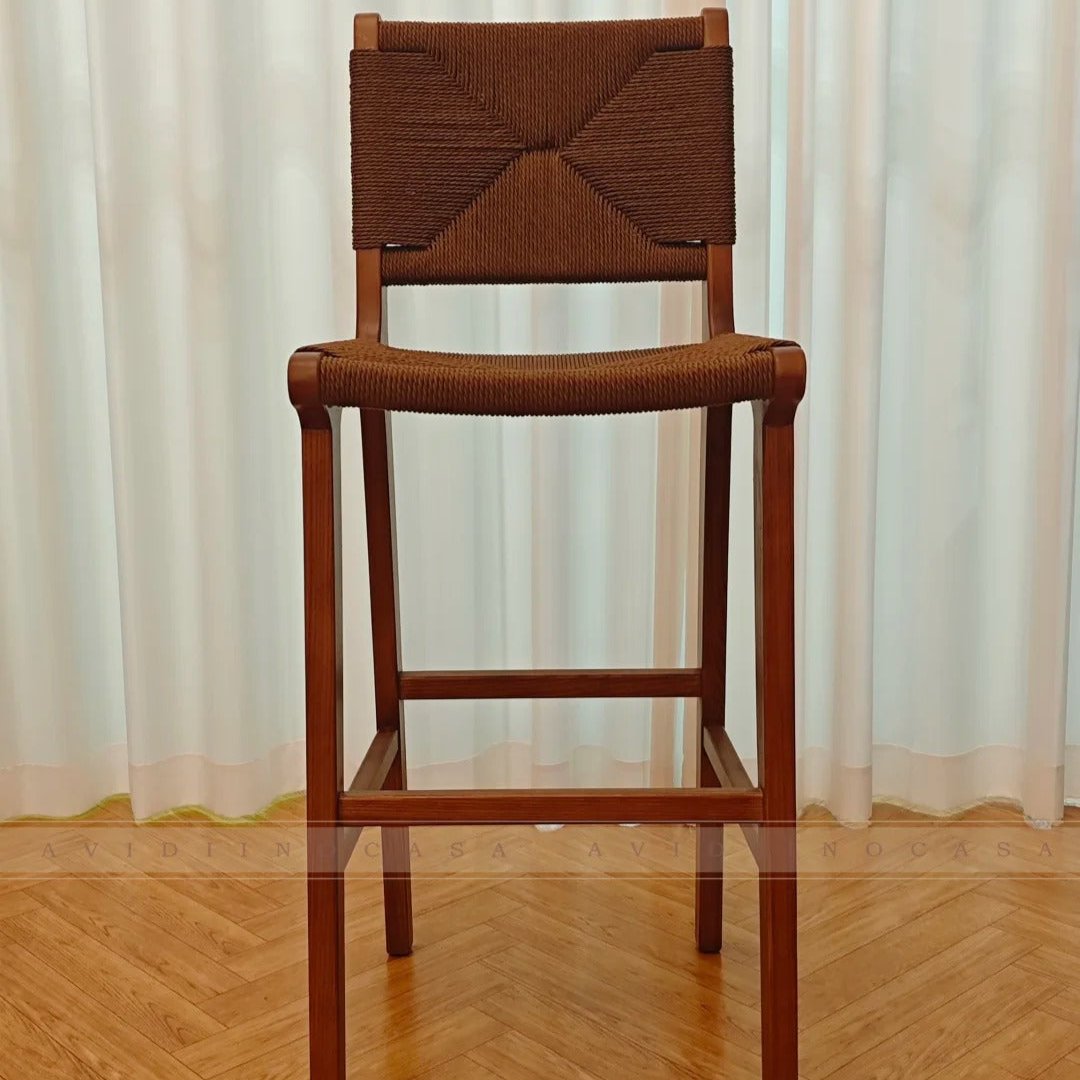 Elegant Bar Stool with Woven Seat and Backres