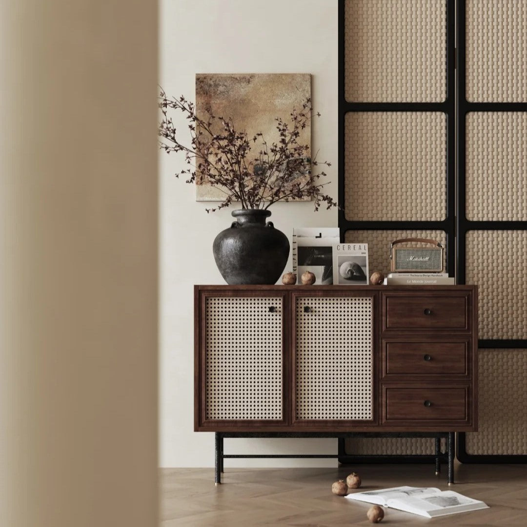 Vintage Wooden Cabinet with Carved Floral Details