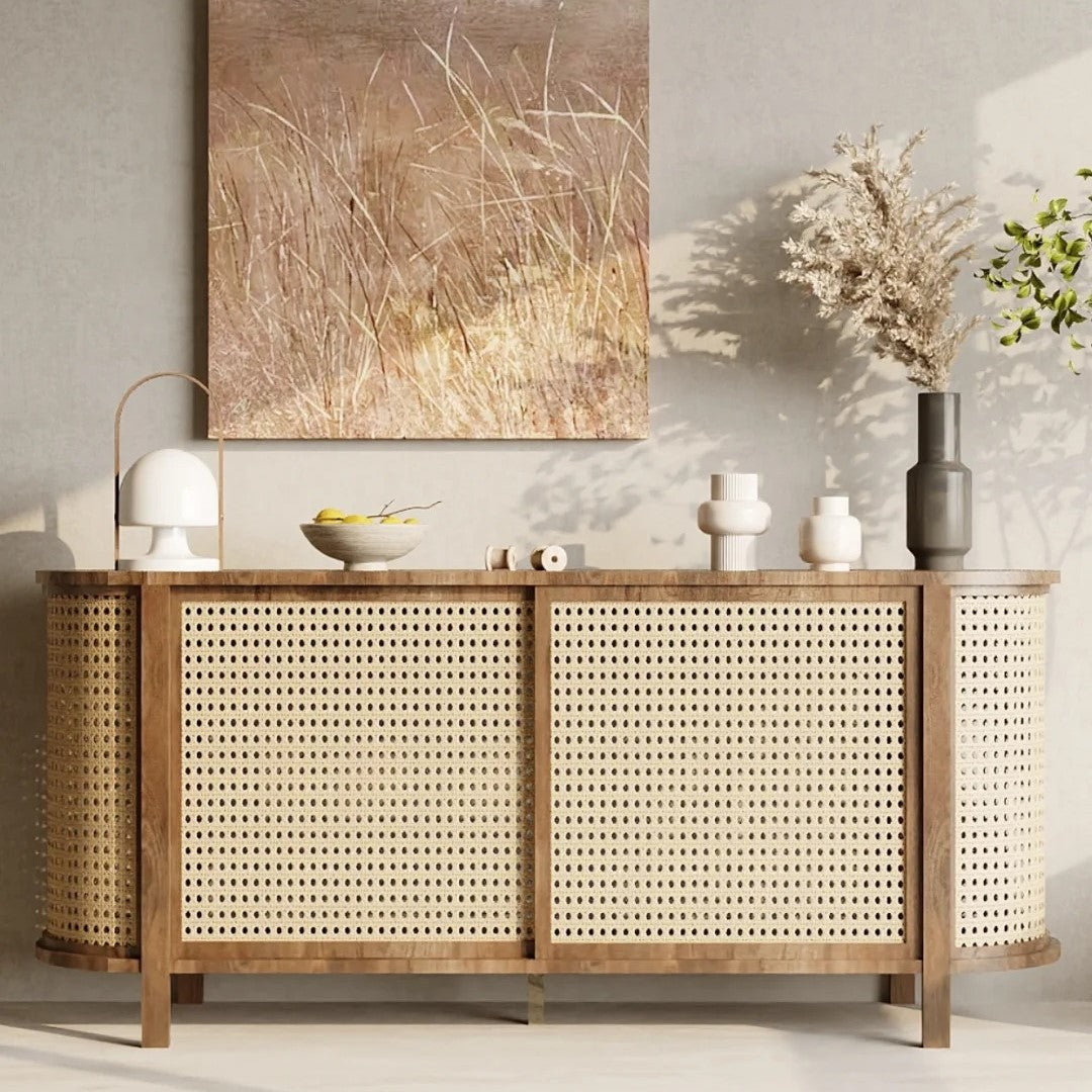 Vintage Wooden Cabinet with Arched Doors