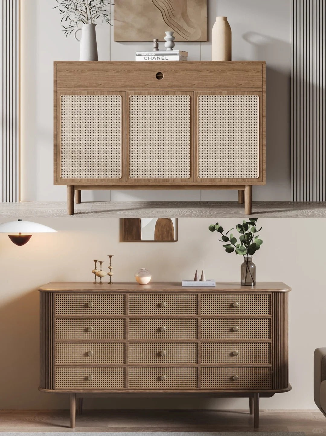 Rustic Wooden Cabinet with Woven Doors