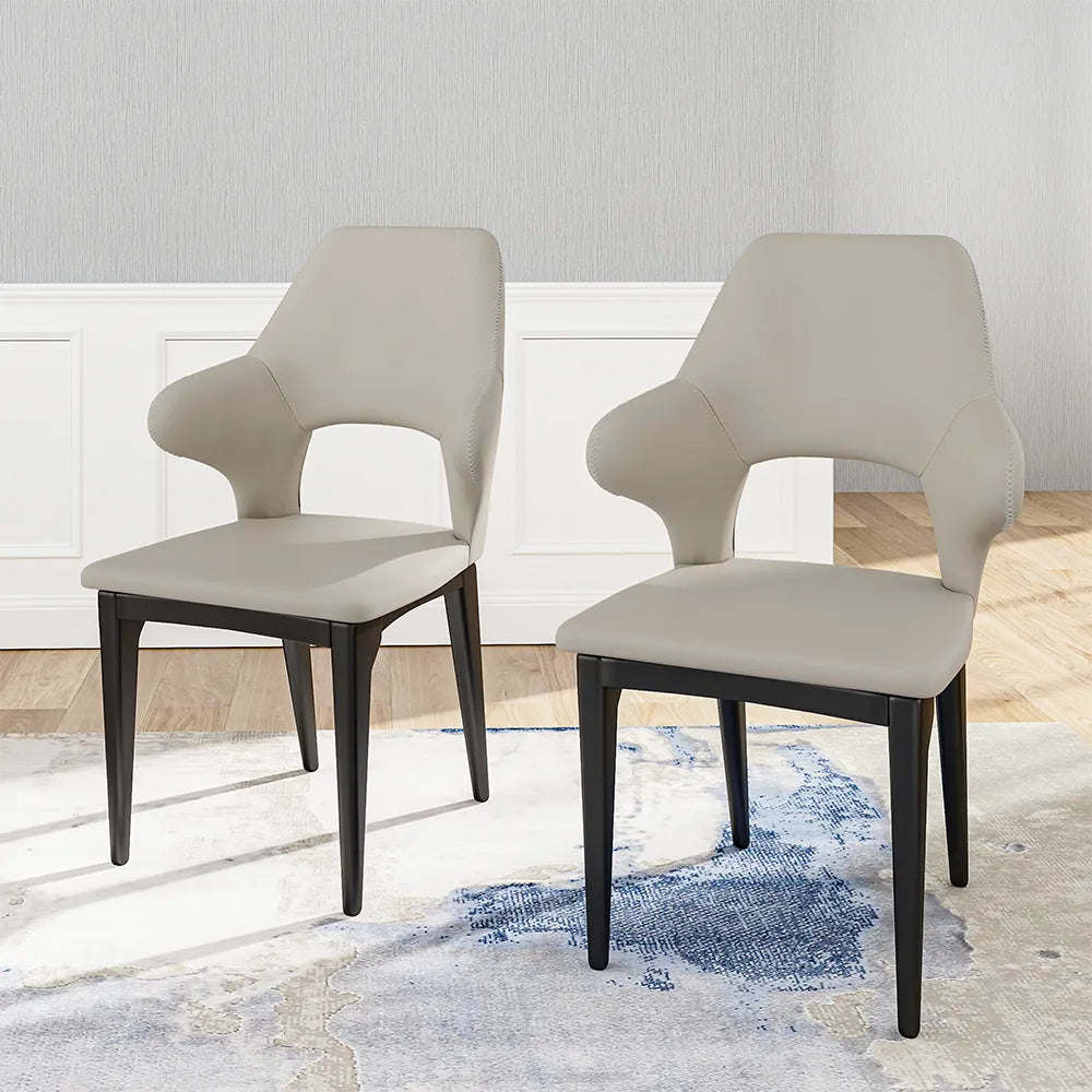 Minimal Gray Dining Chair with Armrest Ash Wood Legs Set of 2