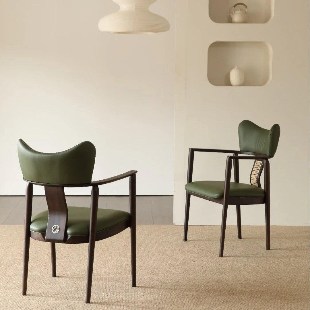 Contemporary Green Leather Armchair Set of 2