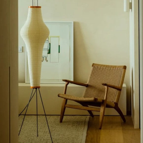 Mid-Century Modern Wooden Dining Chair with Woven Rope Seat