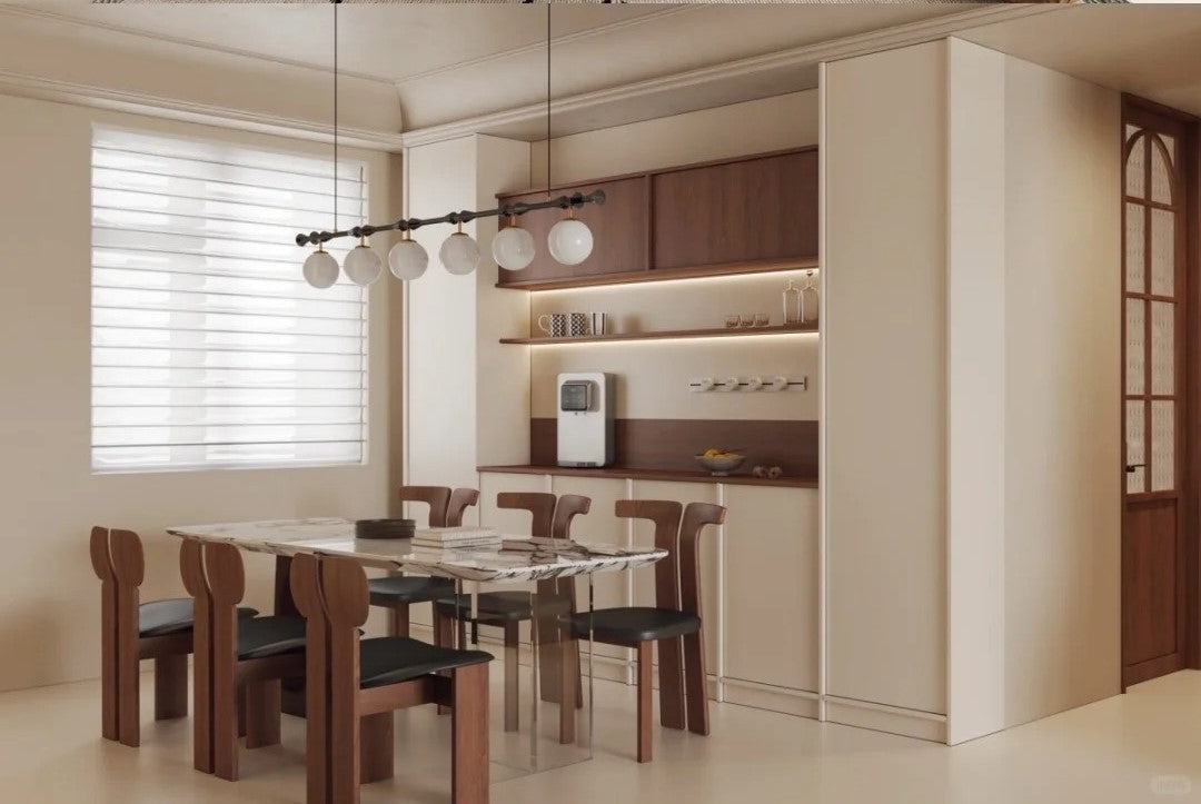 Elegant Marble Dining Table Set with Modern Wooden Chairs