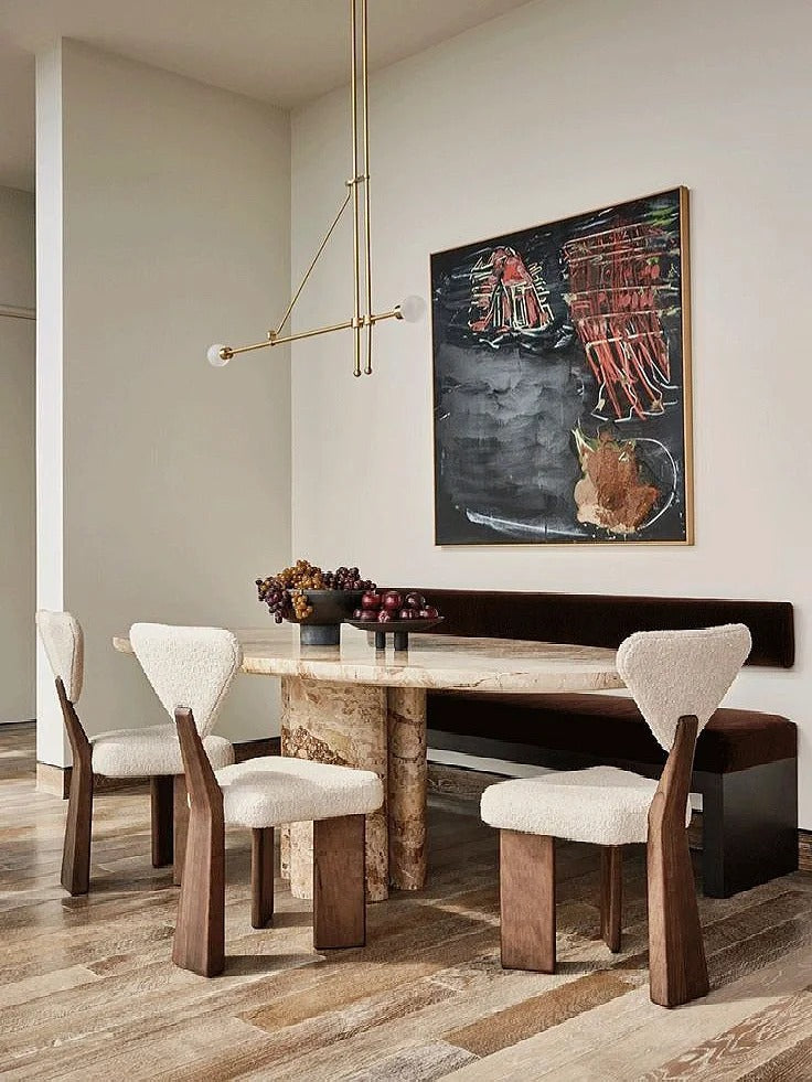 Elegant Marble Dining Set with Textured Upholstered Chairs