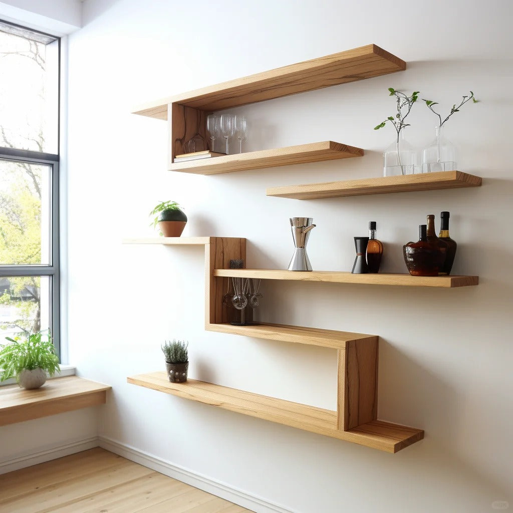 Rustic Wood and Metal Floating Shelf Set