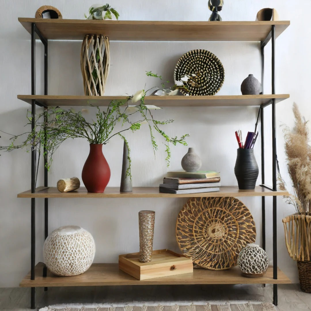 Rustic Wood and Metal Floating Shelf Set