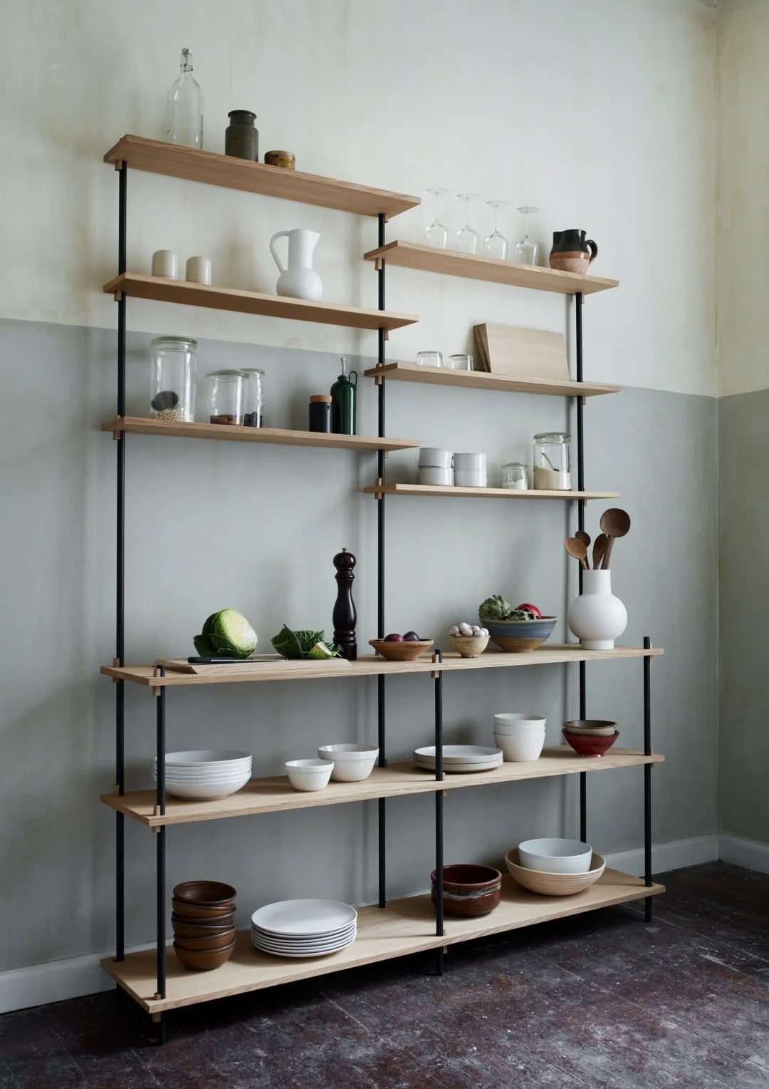 Rustic Wooden Ladder Shelf with Metal Frame