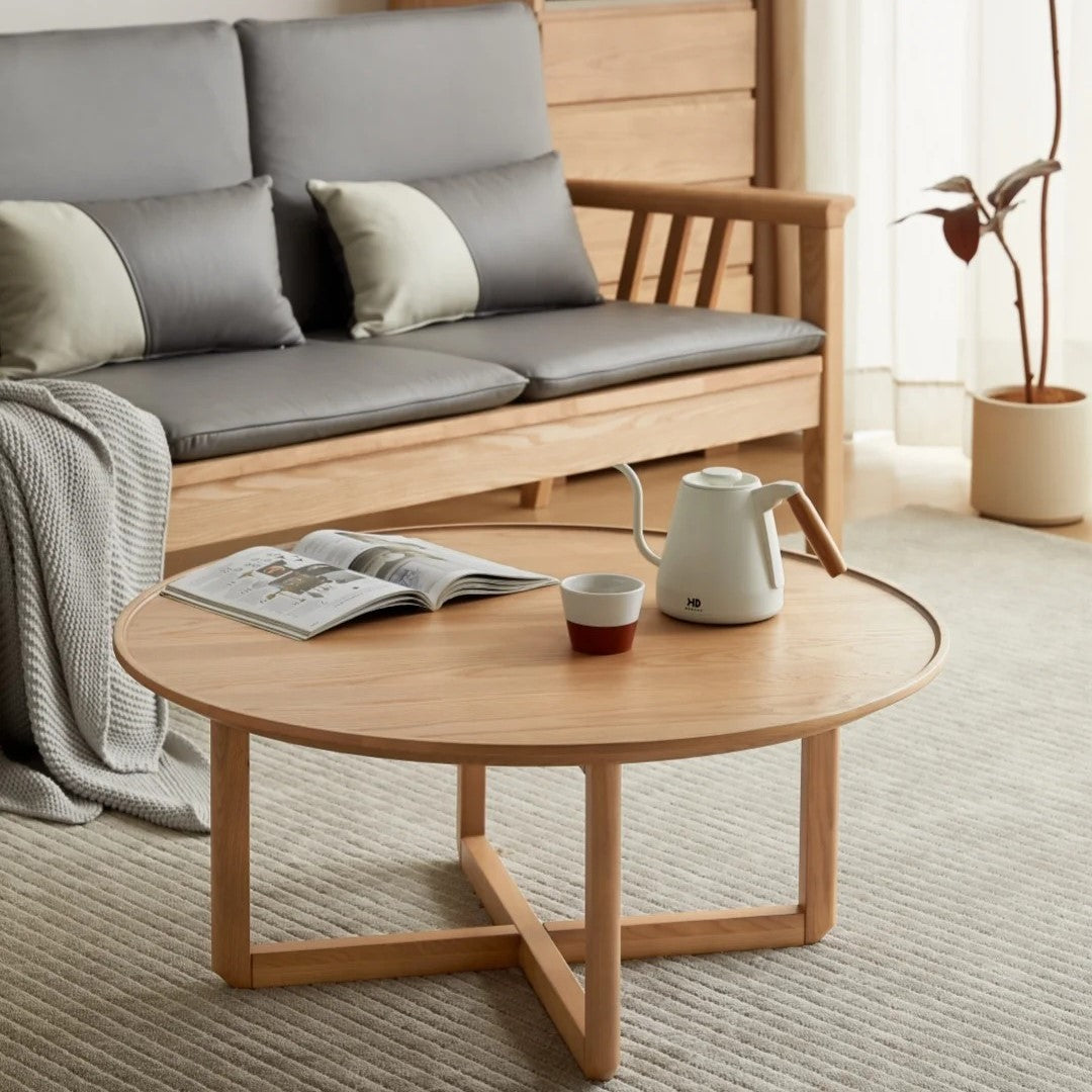 Elegant Oak Coffee Table with Cross-Leg Design