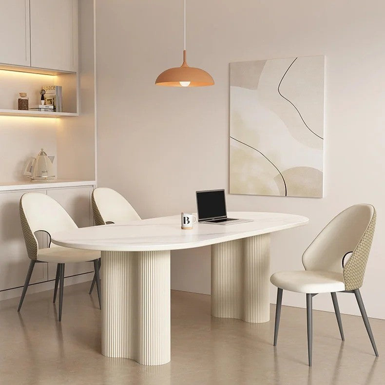 Elegant Marble Dining Table with Unique Fluted Legs