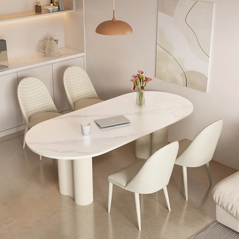 Elegant Marble Dining Table with Unique Fluted Legs