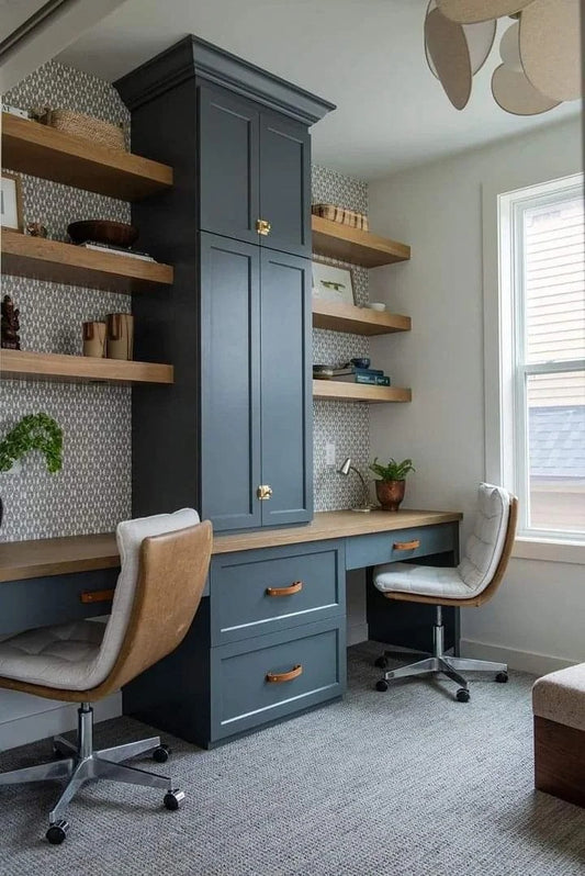 Contemporary Oak Wood Cabinet with Geometric Glass Doors