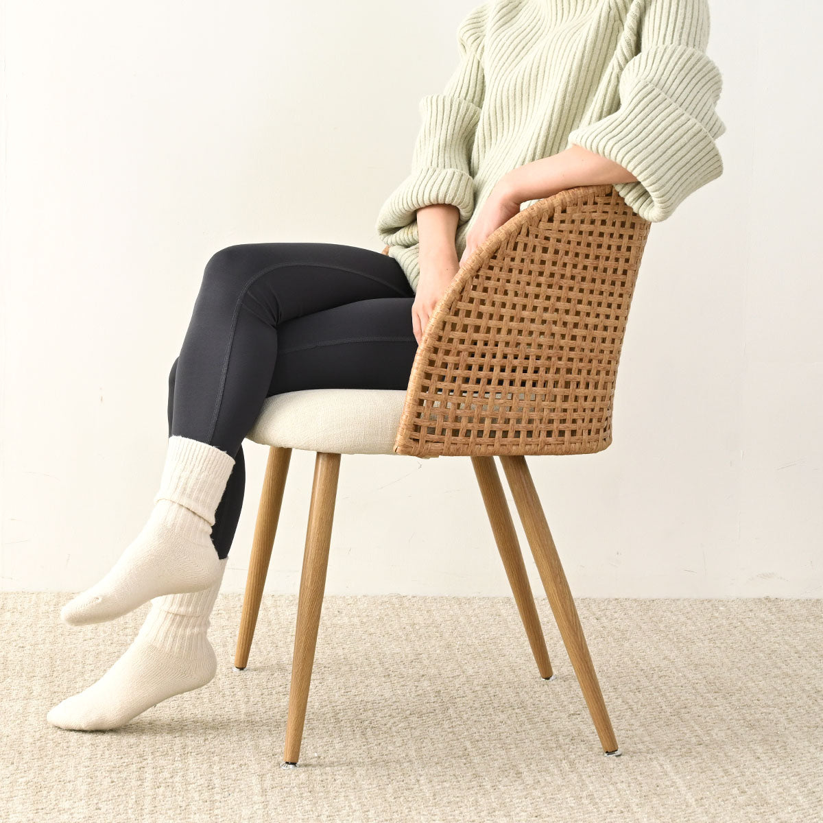 Armless Linen Upholstered Cane Dining Chair Set Of 2