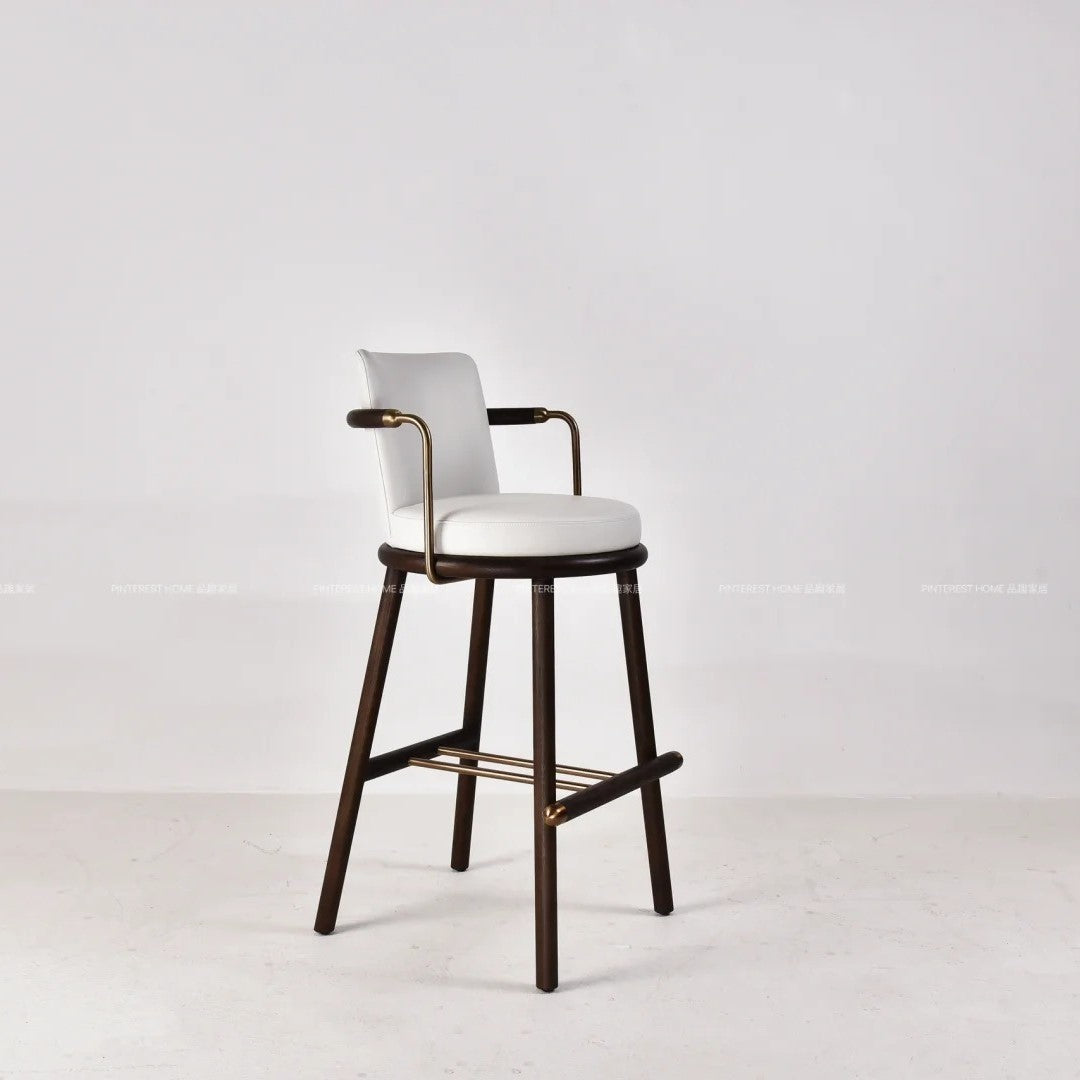 Modern Bar Stool with Dark Wood and White Cushioning