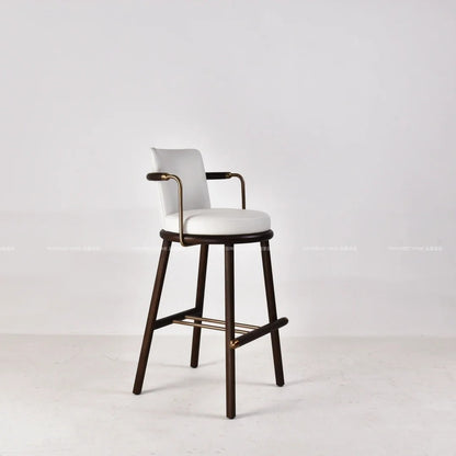 Modern Bar Stool with Dark Wood and White Cushioning