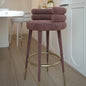 Velvet Bar Stool with Gold Accents and Unique Backrest Design