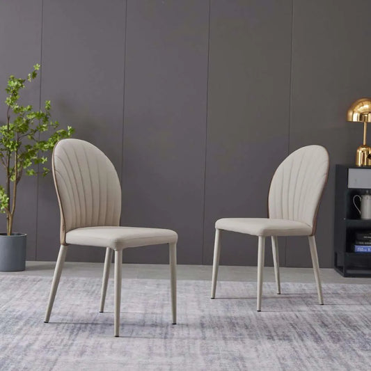 Modern Beige PU Leather Dining Chairs Set of 2
