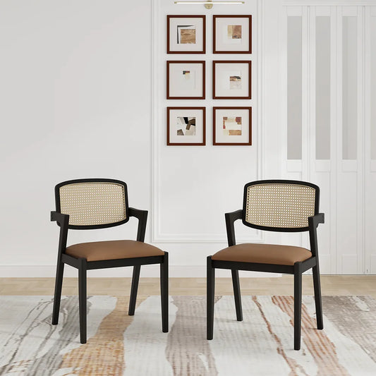 Modern Gray Stitching Eco-Friendly PU Leather Dining Chairs Set of 2